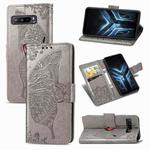 For Asus ROG Phone 3 ZS661KS Butterfly Love Flower Embossed Horizontal Flip Leather Case with Bracket / Card Slot / Wallet / Lanyard(Gray)