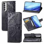 For OPPO Reno 4 PRO 4G Butterfly Love Flower Embossed Horizontal Flip Leather Case with Bracket / Card Slot / Wallet / Lanyard(Black)