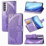 For OPPO Reno 4 PRO 4G Butterfly Love Flower Embossed Horizontal Flip Leather Case with Bracket / Card Slot / Wallet / Lanyard(Light Purple)