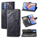 For OPPO Reno 4 4G Butterfly Love Flower Embossed Horizontal Flip Leather Case with Bracket / Card Slot / Wallet / Lanyard(Black)