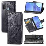 For OPPO A53 2020 Butterfly Love Flower Embossed Horizontal Flip Leather Case with Bracket / Card Slot / Wallet / Lanyard(Black)