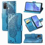 For OPPO A53 2020 Butterfly Love Flower Embossed Horizontal Flip Leather Case with Bracket / Card Slot / Wallet / Lanyard(Blue)