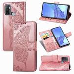 For OPPO A53 2020 Butterfly Love Flower Embossed Horizontal Flip Leather Case with Bracket / Card Slot / Wallet / Lanyard(Rose Gold)