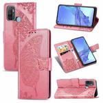 For OPPO A53 2020 Butterfly Love Flower Embossed Horizontal Flip Leather Case with Bracket / Card Slot / Wallet / Lanyard(Pink)