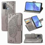 For OPPO A53 2020 Butterfly Love Flower Embossed Horizontal Flip Leather Case with Bracket / Card Slot / Wallet / Lanyard(Gray)