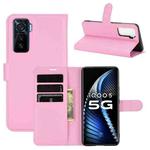 For vivo iQOO 5 5G Litchi Texture Horizontal Flip Protective Case with Holder & Card Slots & Wallet(Pink)