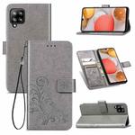 For Samsung Galaxy A42 5G Four-leaf Clasp Embossed Buckle Mobile Phone Protection Leather Case with Lanyard & Card Slot & Wallet & Bracket Function(Grey)