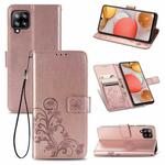 For Samsung Galaxy A42 5G Four-leaf Clasp Embossed Buckle Mobile Phone Protection Leather Case with Lanyard & Card Slot & Wallet & Bracket Function(Rose Gold)