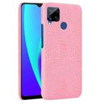 For Oppo Realme C15 Shockproof Crocodile Texture PC + PU Case(Pink)