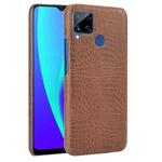 For Oppo Realme C15 Shockproof Crocodile Texture PC + PU Case(Brown)