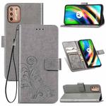 For Motorola Moto G9 Plus Four-leaf Clasp Embossed Buckle Mobile Phone Protection Leather Case with Lanyard & Card Slot & Wallet & Bracket Function(Gray)