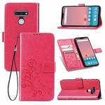 For LG Style3 L-41A Four-leaf Clasp Embossed Buckle Mobile Phone Protection Leather Case with Lanyard & Card Slot & Wallet & Bracket Function(Magenta)