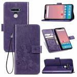 For LG Style3 L-41A Four-leaf Clasp Embossed Buckle Mobile Phone Protection Leather Case with Lanyard & Card Slot & Wallet & Bracket Function(Purole)