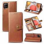For Samsung Galaxy A42 5G Retro Solid Color Leather Buckle Phone Case with Lanyard & Photo Frame & Card Slot & Wallet & Stand Function(Brown)