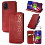For Samsung Galaxy M51 Cubic Grid Pressed Horizontal Flip Magnetic PU Leather Case with Holder & Card Slots & Wallet(Red)