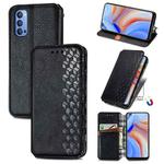 For OPPO Reno 4 4G Cubic Grid Pressed Horizontal Flip Magnetic PU Leather Case with Holder & Card Slots & Wallet(Black)