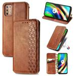 For Motorola Moto G9 Plus Cubic Grid Pressed Horizontal Flip Magnetic PU Leather Case with Holder & Card Slots & Wallet(Brown)