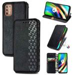 For Motorola Moto G9 Plus Cubic Grid Pressed Horizontal Flip Magnetic PU Leather Case with Holder & Card Slots & Wallet(Black)