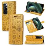 For Xiaomi Mi 10 Ultra Cute Cat and Dog Embossed Horizontal Flip Leather Case with Bracket / Card Slot / Wallet / Lanyard(Yellow)