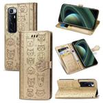 For Xiaomi Mi 10 Ultra Cute Cat and Dog Embossed Horizontal Flip Leather Case with Bracket / Card Slot / Wallet / Lanyard(Gold)