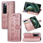 For Xiaomi Mi 10 Ultra Cute Cat and Dog Embossed Horizontal Flip Leather Case with Bracket / Card Slot / Wallet / Lanyard(Rose Gold)