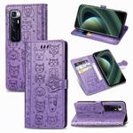 For Xiaomi Mi 10 Ultra Cute Cat and Dog Embossed Horizontal Flip Leather Case with Bracket / Card Slot / Wallet / Lanyard(Purple)