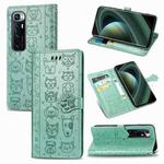 For Xiaomi Mi 10 Ultra Cute Cat and Dog Embossed Horizontal Flip Leather Case with Bracket / Card Slot / Wallet / Lanyard(Green)