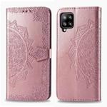 For Galaxy A42 5G Mandala Flower Embossed Horizontal Flip Leather Case with Bracket / Card Slot / Wallet / Lanyard(Rose Gold)