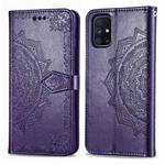For Galaxy M51 Mandala Flower Embossed Horizontal Flip Leather Case with Bracket / Card Slot / Wallet / Lanyard(Purple)