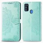 For Galaxy M30S/M21 Mandala Flower Embossed Horizontal Flip Leather Case with Bracket / Card Slot / Wallet / Lanyard(Green)