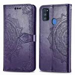 For Galaxy M30S/M21 Mandala Flower Embossed Horizontal Flip Leather Case with Bracket / Card Slot / Wallet / Lanyard(Purple)
