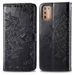 For Motorola Moto G9 Plus Embossed Mandala Pattern TPU + PU Horizontal Flip Leather Case with Holder & Three Card Slots & Wallet(Black)