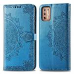 For Motorola Moto G9 Plus Embossed Mandala Pattern TPU + PU Horizontal Flip Leather Case with Holder & Three Card Slots & Wallet(Blue)