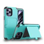 For iPhone 12 / 12 Pro Dustproof Pressure-proof Shockproof PC + TPU Case with Card Slot & Mirror(Sky Blue)