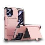 For iPhone 12 / 12 Pro Dustproof Pressure-proof Shockproof PC + TPU Case with Card Slot & Mirror(Rose Gold)
