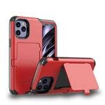 For iPhone 12 / 12 Pro Dustproof Pressure-proof Shockproof PC + TPU Case with Card Slot & Mirror(Red)
