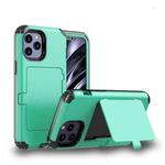 For iPhone 12 Pro Max Dustproof Pressure-proof Shockproof PC + TPU Case with Card Slot & Mirror(Teal)
