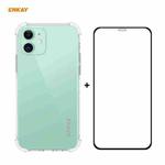 For iPhone 12 mini Hat-Prince ENKAY 2 in 1 Clear TPU Soft Case Shockproof Cover + 0.26mm 9H 2.5D Full Glue Full Coverage Tempered Glass Protector Film