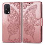 For OPPO Realme X7 Butterfly Love Flower Embossed Horizontal Flip Leather Case with Bracket / Card Slot / Wallet / Lanyard(Rose Gold)