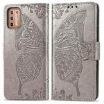 For Motorola Moto G9 Plus Butterfly Love Flower Embossed Horizontal Flip Leather Case with Bracket / Card Slot / Wallet / Lanyard(Gray)