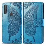 For Alcatel 1S (2020) Butterfly Love Flower Embossed Horizontal Flip Leather Case with Bracket / Card Slot / Wallet / Lanyard(Blue)