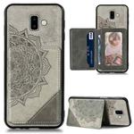 For Galaxy J6 Plus Mandala Embossed Magnetic Cloth Case with Holder & Card Slots & Wallet & Photo Frame(Gray)