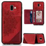 For Galaxy J6 Plus Mandala Embossed Magnetic Cloth Case with Holder & Card Slots & Wallet & Photo Frame(Red)