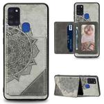 For Galaxy A21S Mandala Embossed Magnetic Cloth Case with Holder & Card Slots & Wallet & Photo Frame(Gray)