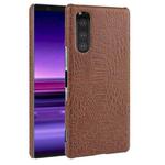 For Sony Xperia 5 II Shockproof Crocodile Texture PC + PU Case(Brown)