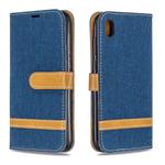 Color Matching Denim Texture Leather Case for Huawei Y5 (2019), with Holder & Card Slots & Wallet & Lanyard(Dark blue)