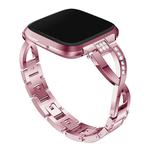 X-shaped Diamond-studded Solid Stainless Steel Watch Band for Fitbit Versa Lite(Pink)