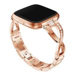 X-shaped Diamond-studded Solid Stainless Steel Watch Band for Fitbit Versa Lite(Rose Gold)