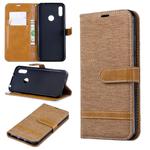 Color Matching Denim Texture Leather Case for Huawei Y6 2019 / Y6  Pro 2019, with Holder & Card Slots & Wallet & Lanyard(Brown)