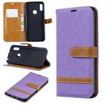 Color Matching Denim Texture Leather Case for Huawei Y6 2019 / Y6  Pro 2019, with Holder & Card Slots & Wallet & Lanyard(Purple)